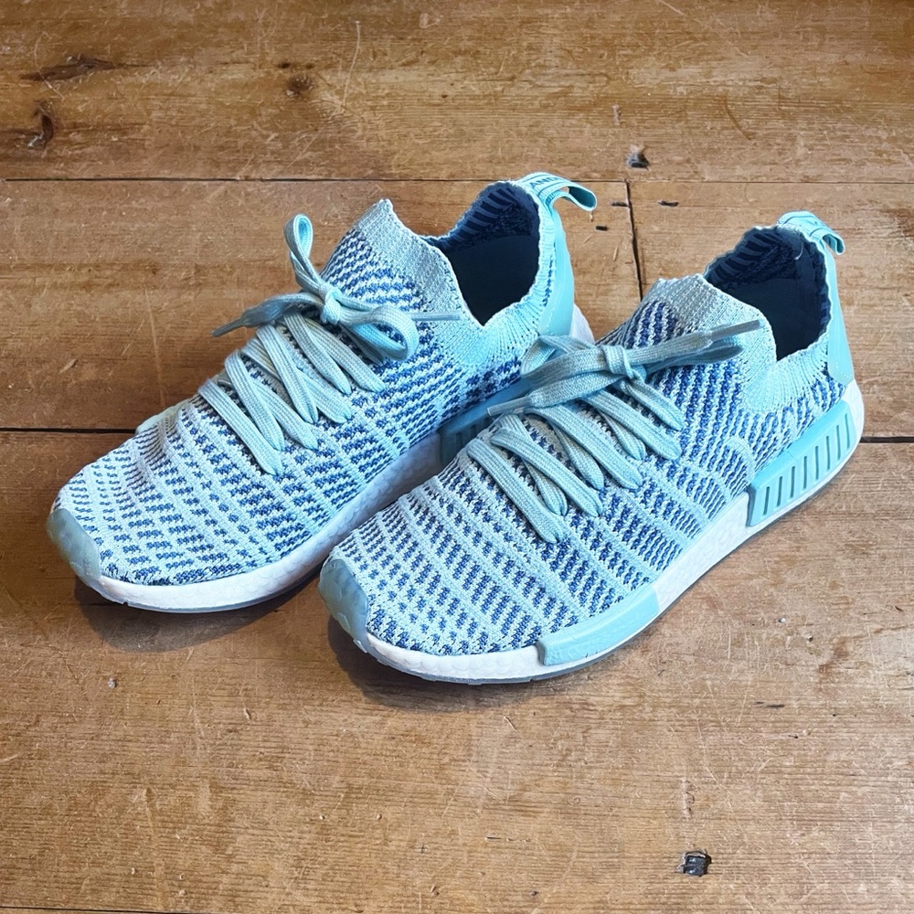 adidas Aqua Knit Sneakers Teal Blue Womens Size 8 - Picture 4 of 16